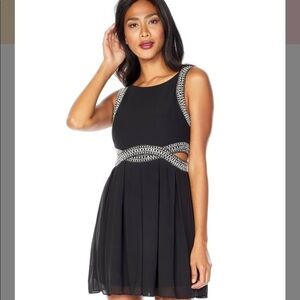 TFNC | Malaga Pearl Beaded Mini Black Dress Small